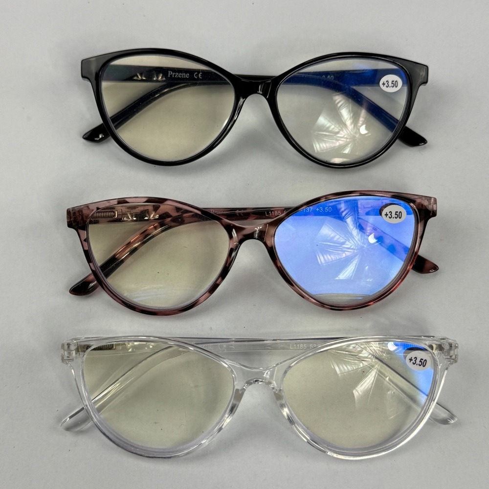 Przene 3 Pack Cat Eye Reading Glasses +3.50 Blue Light Blocking Black Tortoise